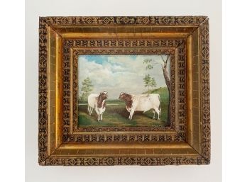 R. Markstrom Cows Painting On Canvas In Antique Gilt Frame