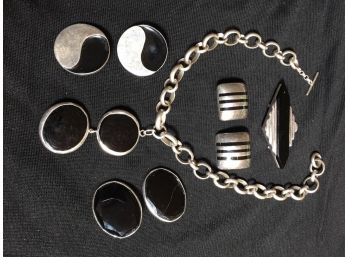 16' Sterling Silver Necklace & Three Pairs Of Sterling Earrings - 7.49 OZT