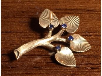 Fabulous 14KT GOLD Tree Pin W/Genuine Sapphires -  Nice Detail - 3.2 DWT