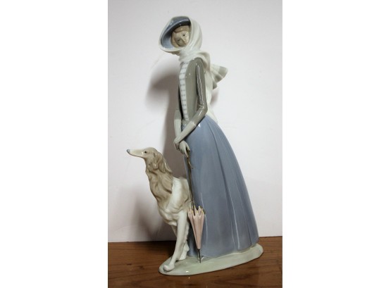 Stunning LLADRO Retired 15.5' Porcelain Figurine Lady W/Afghan Hound