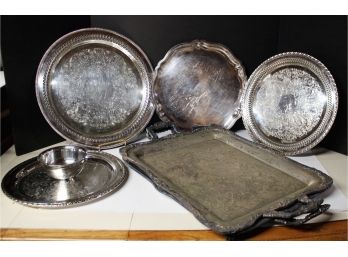 Vintage Silver Plate Mixed Lot Round & Oblong Trays
