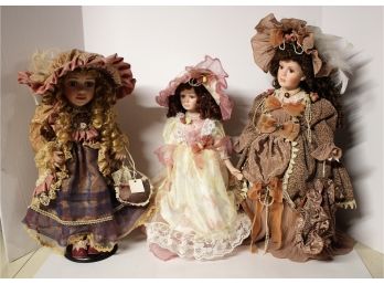 Three Beautiful Porcelain Victorian Dolls, Show Stoppers