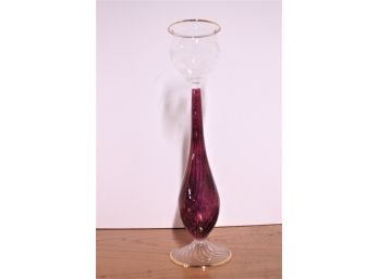 Delicate Princess House Hand Blown Cranberry Glass 15.5' Tall Votive Candle Holder