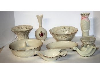 Nine Piece LENOX Porcelain Mixed Lot, Vases, Bowls & More!