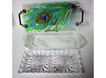 Three Lovely Glass/Crystal Oblong Serving Platters