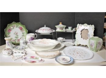 Lovely Antique Mixed Lot Of Porcelain, Bowls, Plates, Toothbrush Holder, Frame