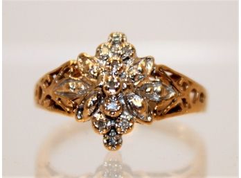 10K Diamond & Yellow Gold Ladies Cluster Ring Size 4