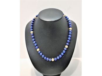 Beautiful Lapis Lazuli & 14K Gold Beaded Ladies 22' Necklace