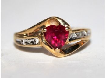 Vintage 10K Yellow Gold & Heart Shaped Pink Stone Ladies Size 8 Ring