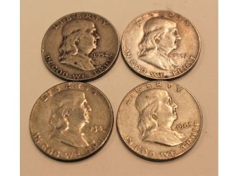 4 United States 90% Silver Franklin Half Dollar Coins 1952(2) 1954 & 1963