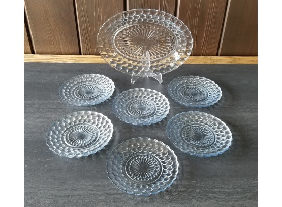 Rare Anchor Hocking Bubble Pattern 12 Pieces Glass Saucers And A Oval Serving Dish