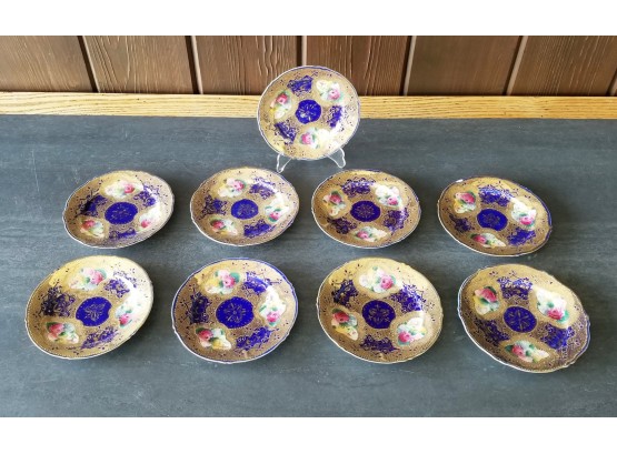 Antique Ornate Painted Cobalt Blue, Gilded And Painted Bread And Butter Plates