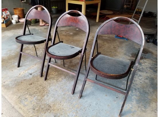 Set Of 3 Vintage Wood Folding Chairs