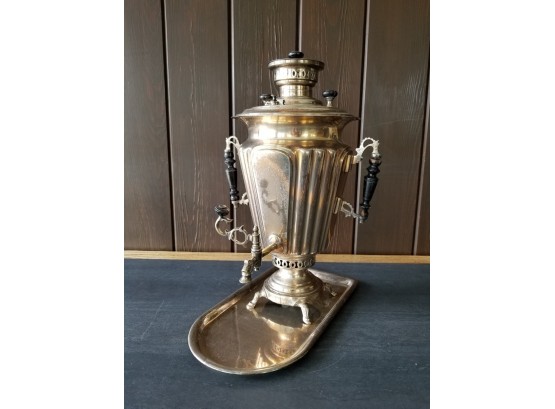 Large Antique Silver Plated Beverage Samovar With Tray