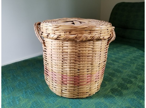 Vintage Hand Woven Handled Wicker Basket Or Hamper