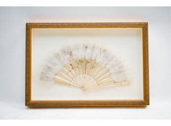 Framed Feather And Painted Ladies Fan