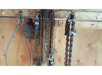 Lot Of Heavy Duty Hoist Chains And Pulleys