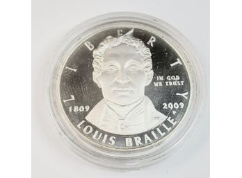 Silver  Proof 2009 Louis Braille Inventor To Blind And Deaf - US Commemorative Silver Dollar