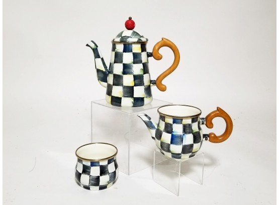 Mackenzie-Childs Enamelware  'Courtly Check' 3 Pieces Coffee Set