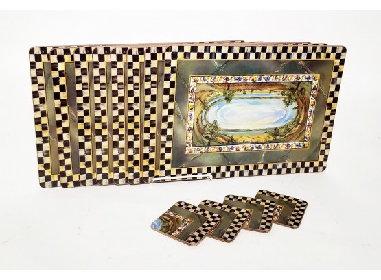 Extremely Rare Mackenzie-Childs 'Maclachlan' 8 Pieces Cork-backed Placemats & 4 Coasters