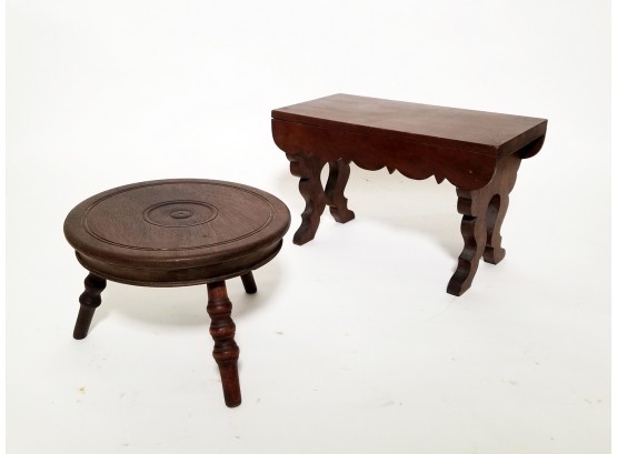 Small Biedermeier Style  & Small Wooden Stool/Planter Jardiniere Stand