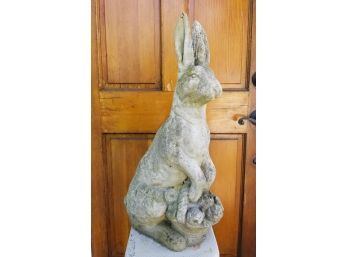 Large Cement Sculpture Of A Hare With A Basket Of Flowers