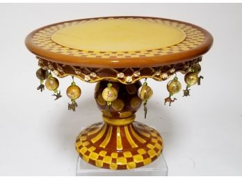 Rare Mackenzie-Childs 'Wittaka' Footed Cake Plate In Peanut, Fantastic Details!