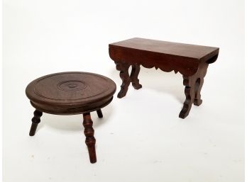 Small Biedermeier Style  & Small Wooden Stool/Planter Jardiniere Stand