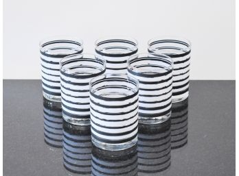 George Briard 6-Pieces Designer Glassware B&W Stripes, Signed (Retail $400)