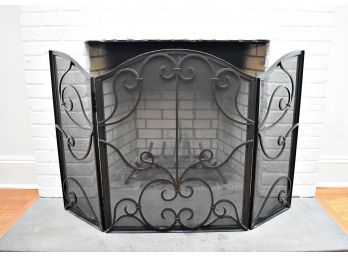 Hand Forged Iron Fireplace Triple Screen, Scrolled