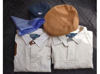 Mens Apparel, Brooks Brothers Cashmere Hat , Vinevard Vines Cap, Two Polo Long Sleeve Tops XXL