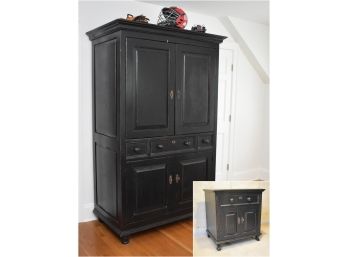 Lillian August Rubbed Black Finish Armoire & Bedside Table ) √ Early Pickup OK