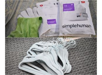 2 Dozen Childs Velvet Hangers, Simple Human 4.5L Liner Bags, Silver Polishing Cloths