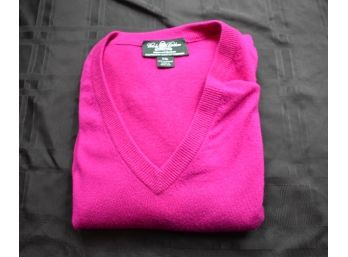 100% Cashmere Sweater, Brooks Brothers Brooks Brothers, Mens Classic VNeck, Magenta XXL (Retail $300)