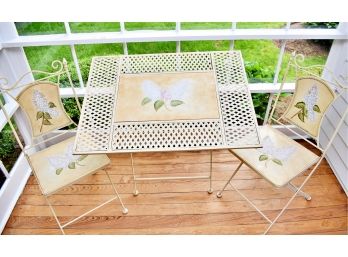Hand-painted Iron Folding Cafe Table & Chairs Set,