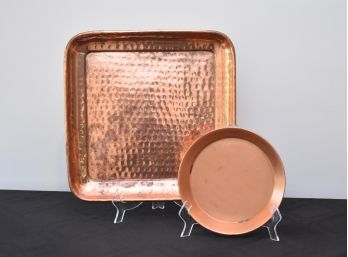 Hammered Copper Serving Tray &  Circular Copper  Tray