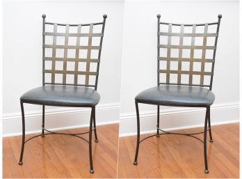 Wrought Iron Forged Frame Leather Seat Dining Chairs, Set Of Two (3 Of 3)