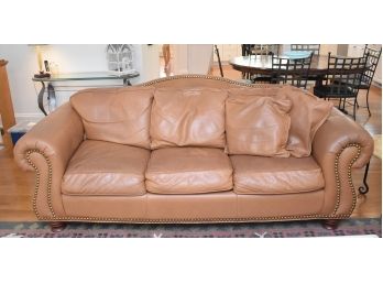 Drexel Heritage Roll Arm Cognac Leather Sofa With Brass Nailhead Trim (Retail $5,000) (1 Of 2) ) √ Early Pickup OK