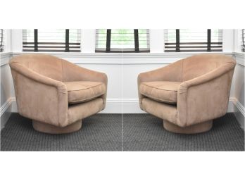 Swivel Low Profile Tub Chairs, MicrofiberSuede, Set Of Two