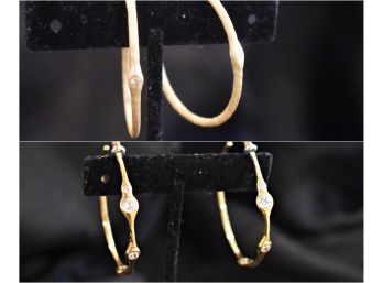 Two Pairs Gold Tone With CZ Hoop Earrings