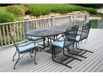 High End Outdoor Iron Patio Dinning Set W/ Umbrella ) √ Early Pickup OK