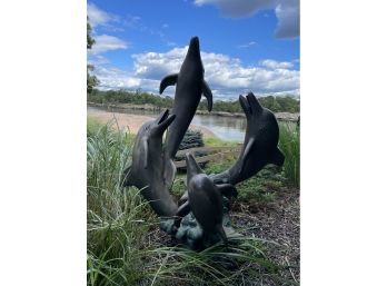 Magnificent Four Bronze Dolphins Statuary -Tallest Dolphin Is 42'