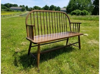Antique Solid Maple Farmhouse Windsor Bench