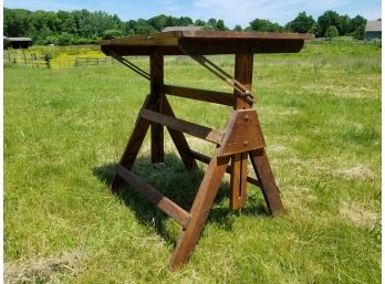Rustic Antique Wooden Tilt Top Drafting Or Drawing Table