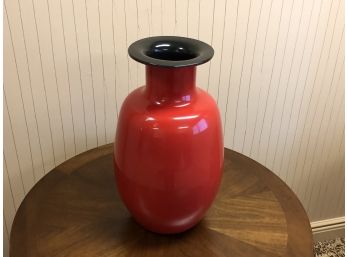 RED GLASS VASE WITH BLACK INTERIOR