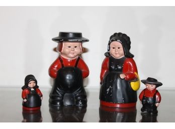 Vintage Cast Iron Pennslyvania Dutch Amish Figurines And Coin Bank
