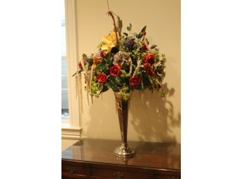 Silver Vase With Decorative Flowers By Nielsens Of Darien - 44' Tall