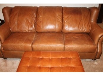 Tan Colored Leather Couch And Ottoman