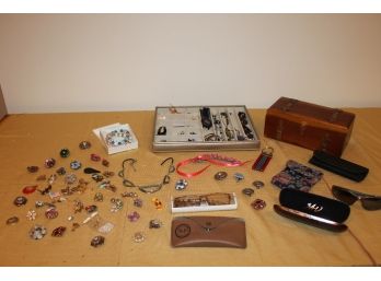 Collection Of Cosmetic And Costume Jewelry Including Wooden Chest