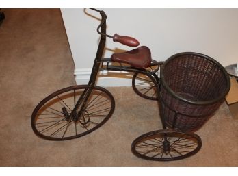 Metal And Wood Decorative Tricycle With Flower Basket On Back